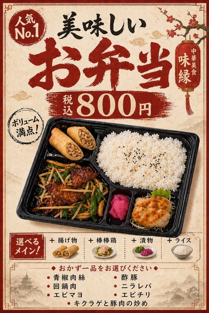 人気No.1 美味しいお弁当 税込800円のポスター